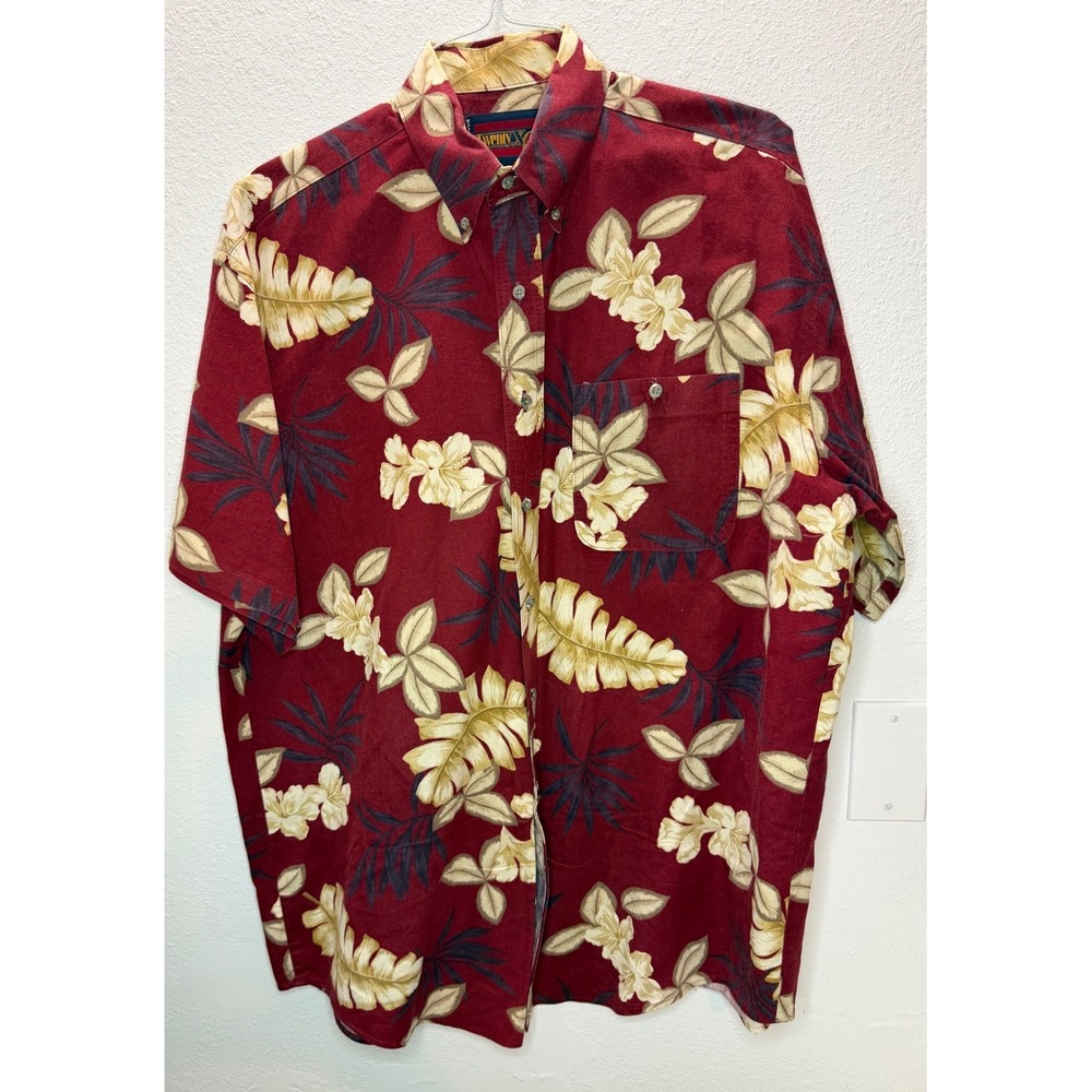 Vintage Twenty X Wrangler Hawaiian Shirt Men's Large Burgundy Floral Western
